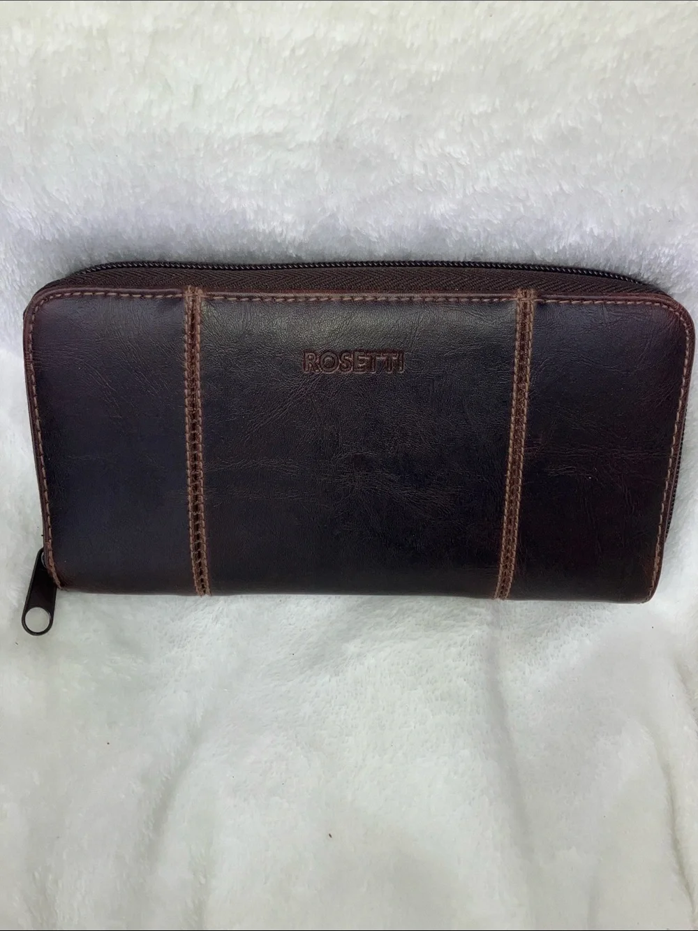 Rosetti Men's Brown Leather Zip Wallet with Contrast Stitching